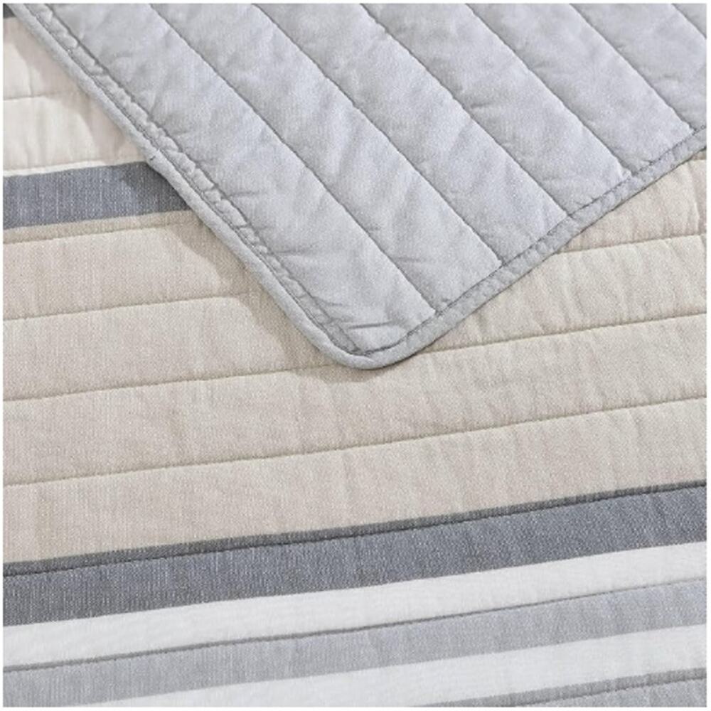 Nautica Dover Beige King Quilt Set Reversible Cotton Bedding New - Picture 4 of 8